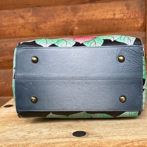 Anuschka Kitten Bag Gray Leather Hand Painted Cats and Flowers - Picture 5 of 14